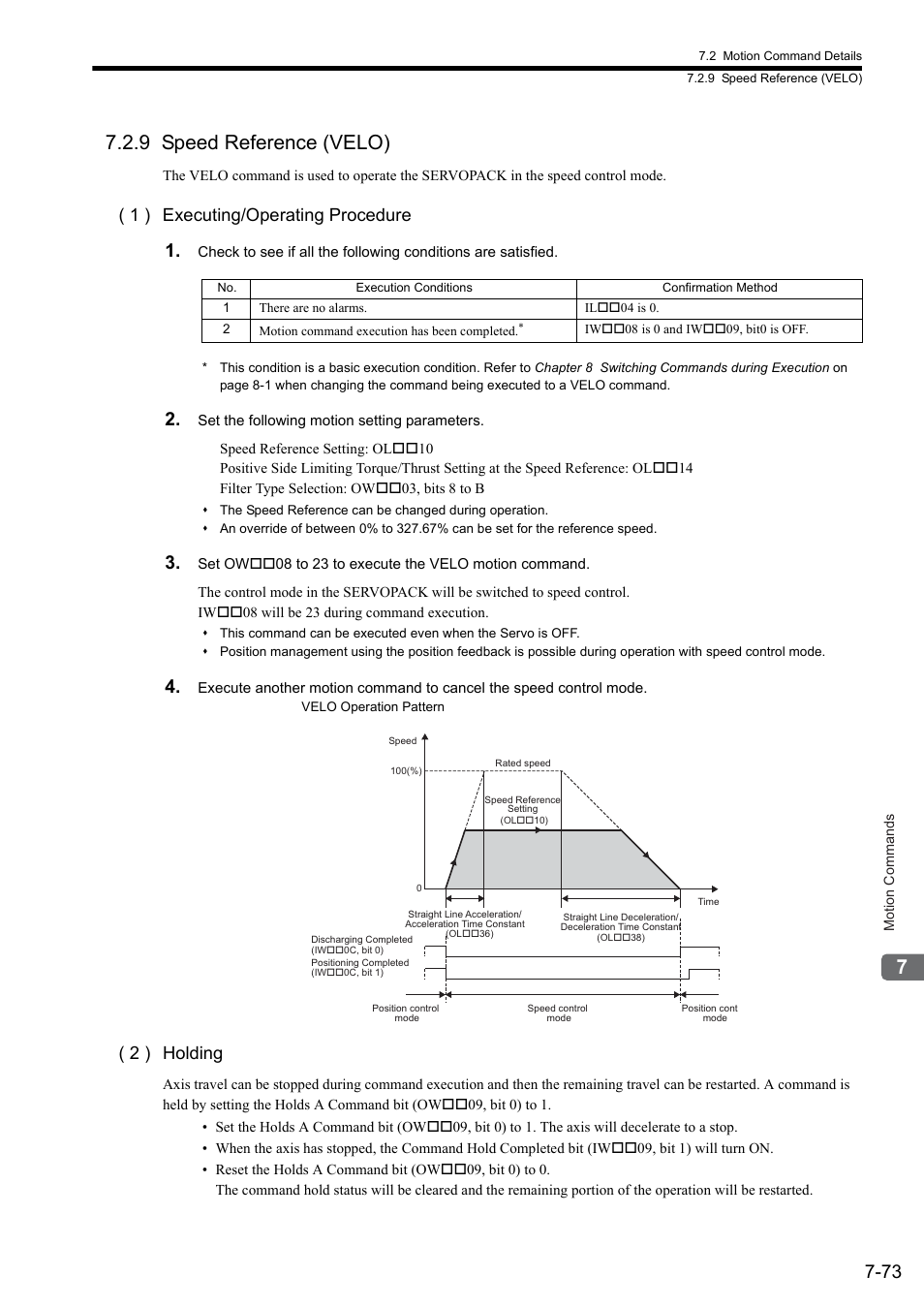 9 speed reference (velo), 1 ) executing/operating procedure, 2 ) holding | Yaskawa JAPMC-MC2300 User Manual | Page 213 / 373