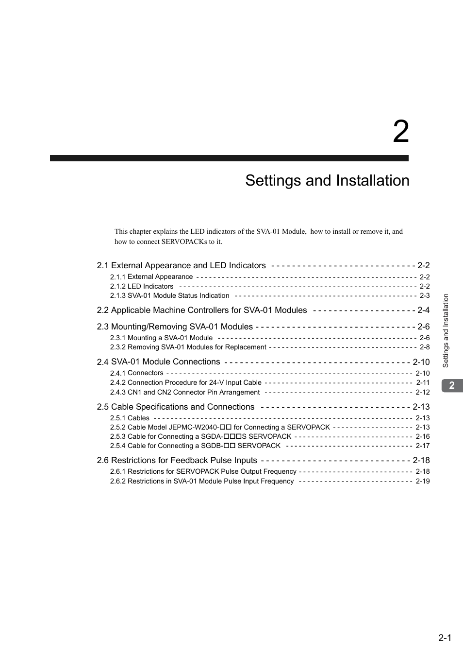 2 settings and installation, Settings and installation | Yaskawa JAPMC-MC2300 User Manual | Page 27 / 373