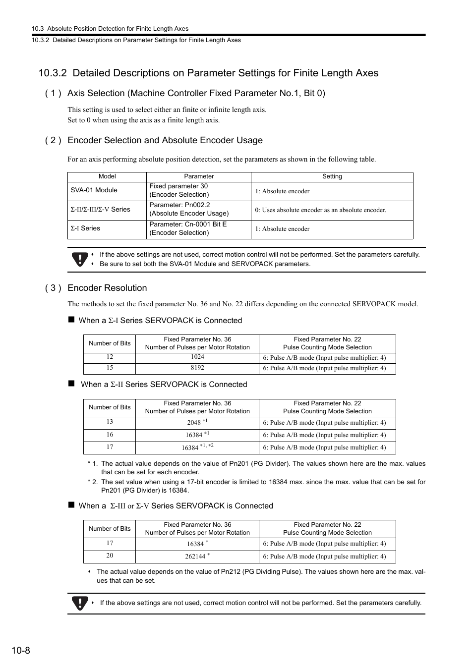 2 ) encoder selection and absolute encoder usage, 3 ) encoder resolution | Yaskawa JAPMC-MC2300 User Manual | Page 279 / 373
