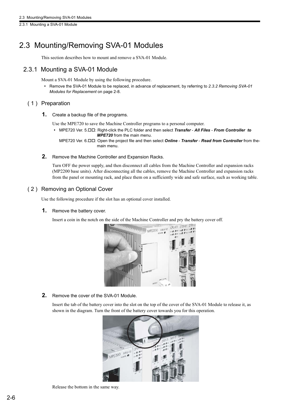 3 mounting/removing sva-01 modules, 1 mounting a sva-01 module | Yaskawa JAPMC-MC2300 User Manual | Page 32 / 373