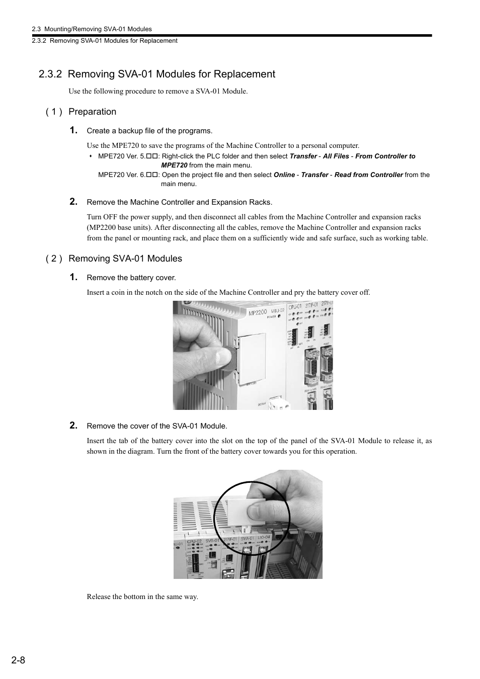 2 removing sva-01 modules for replacement | Yaskawa JAPMC-MC2300 User Manual | Page 34 / 373