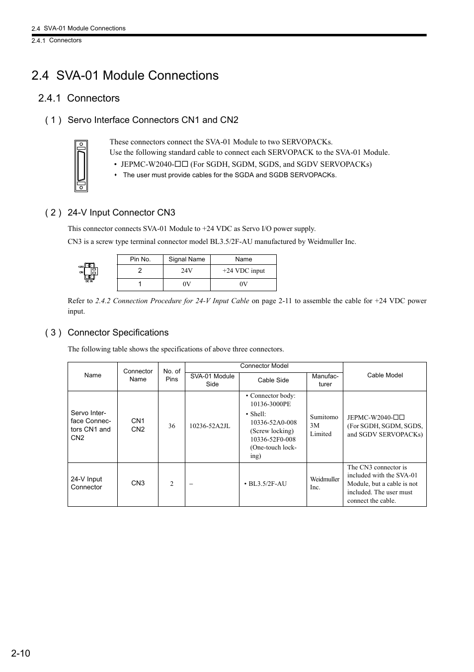 4 sva-01 module connections, 1 connectors, 3 ) connector specifications | Yaskawa JAPMC-MC2300 User Manual | Page 36 / 373