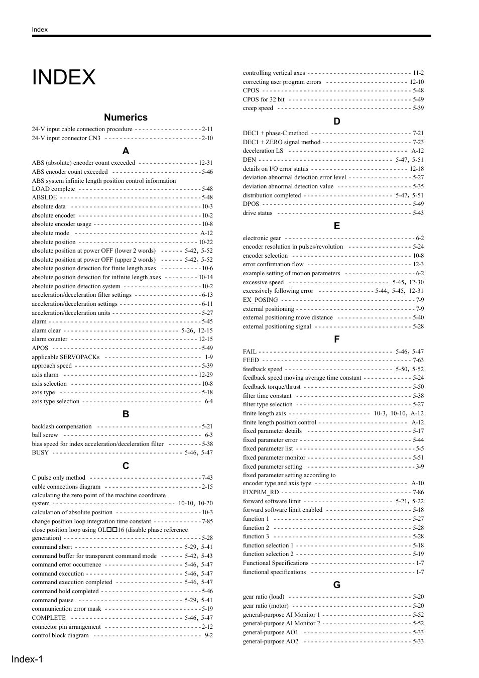 Index, Numerics, Index-1 | Yaskawa JAPMC-MC2300 User Manual | Page 368 / 373