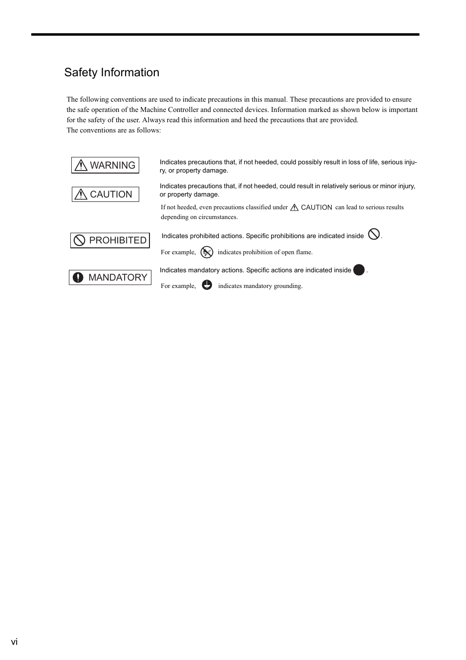 Safety information, Warning, Caution | Prohibited mandatory | Yaskawa JAPMC-MC2300 User Manual | Page 6 / 373