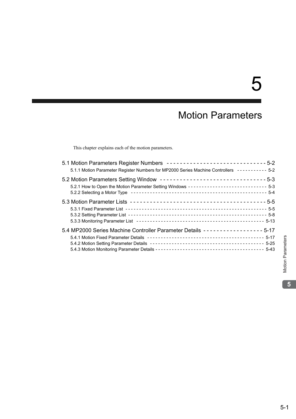 5 motion parameters, Motion parameters | Yaskawa JAPMC-MC2300 User Manual | Page 73 / 373