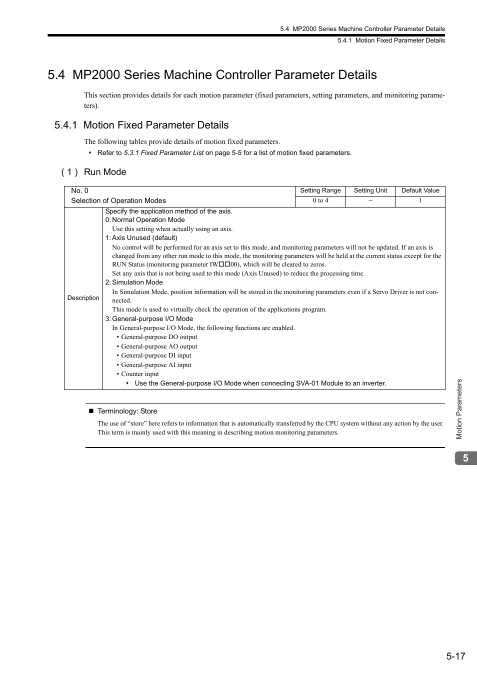 1 motion fixed parameter details, 1 ) run mode | Yaskawa JAPMC-MC2300 User Manual | Page 89 / 373