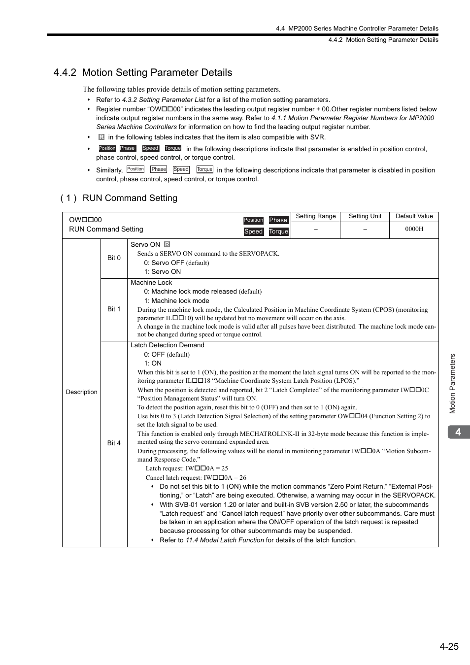 2 motion setting parameter details, 1 ) run command setting | Yaskawa MP2000 Series: Built-in SVB or SVB-01 Motion Module User Manual | Page 101 / 543