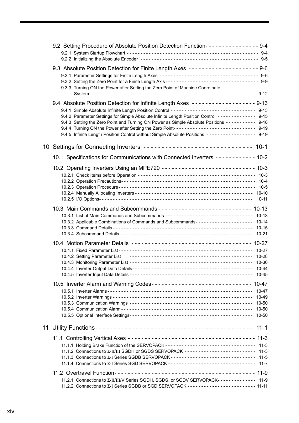 10 settings for connecting inverters -1, 11 utility functions -1 | Yaskawa MP2000 Series: Built-in SVB or SVB-01 Motion Module User Manual | Page 14 / 543