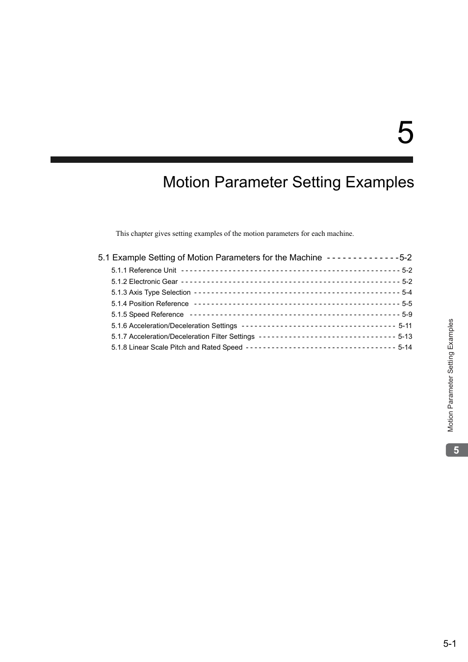 5 motion parameter setting examples, Motion parameter setting examples | Yaskawa MP2000 Series: Built-in SVB or SVB-01 Motion Module User Manual | Page 148 / 543