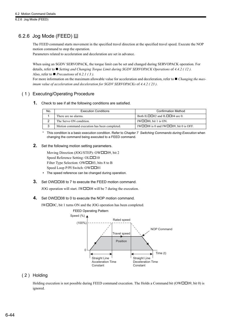 6 jog mode (feed), 1 ) executing/operating procedure, 2 ) holding | Yaskawa MP2000 Series: Built-in SVB or SVB-01 Motion Module User Manual | Page 205 / 543