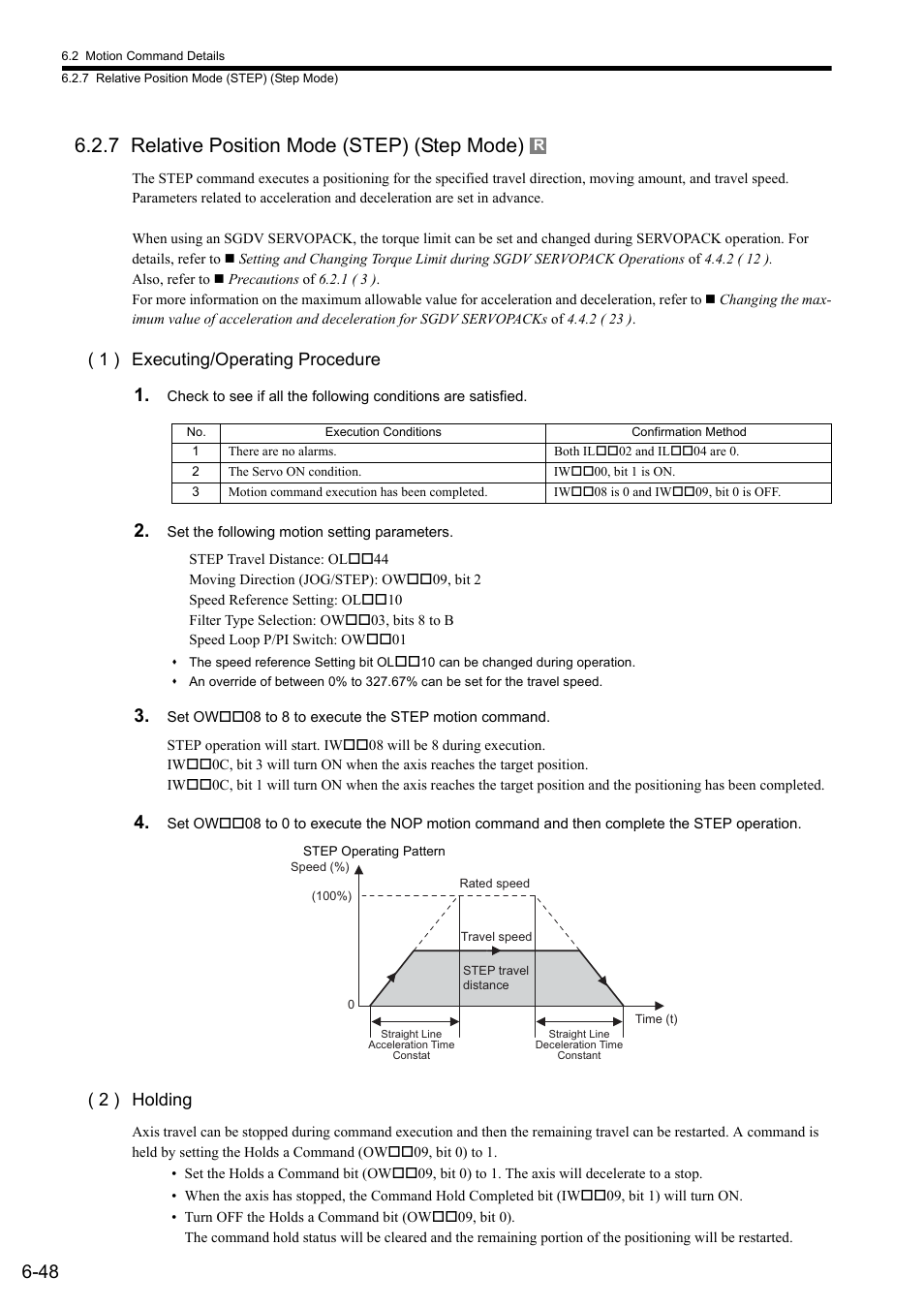 7 relative position mode (step) (step mode), 1 ) executing/operating procedure, 2 ) holding | Yaskawa MP2000 Series: Built-in SVB or SVB-01 Motion Module User Manual | Page 209 / 543