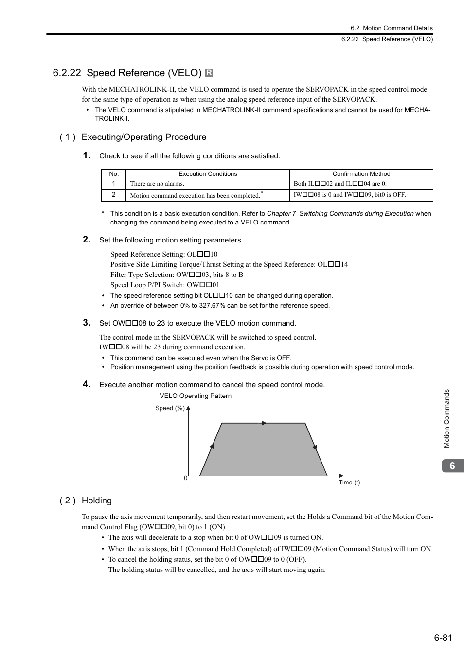 22 speed reference (velo), 1 ) executing/operating procedure, 2 ) holding | Yaskawa MP2000 Series: Built-in SVB or SVB-01 Motion Module User Manual | Page 242 / 543