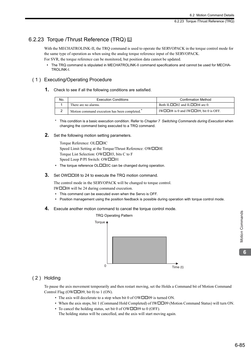 23 torque /thrust reference (trq), 1 ) executing/operating procedure, 2 ) holding | Yaskawa MP2000 Series: Built-in SVB or SVB-01 Motion Module User Manual | Page 246 / 543