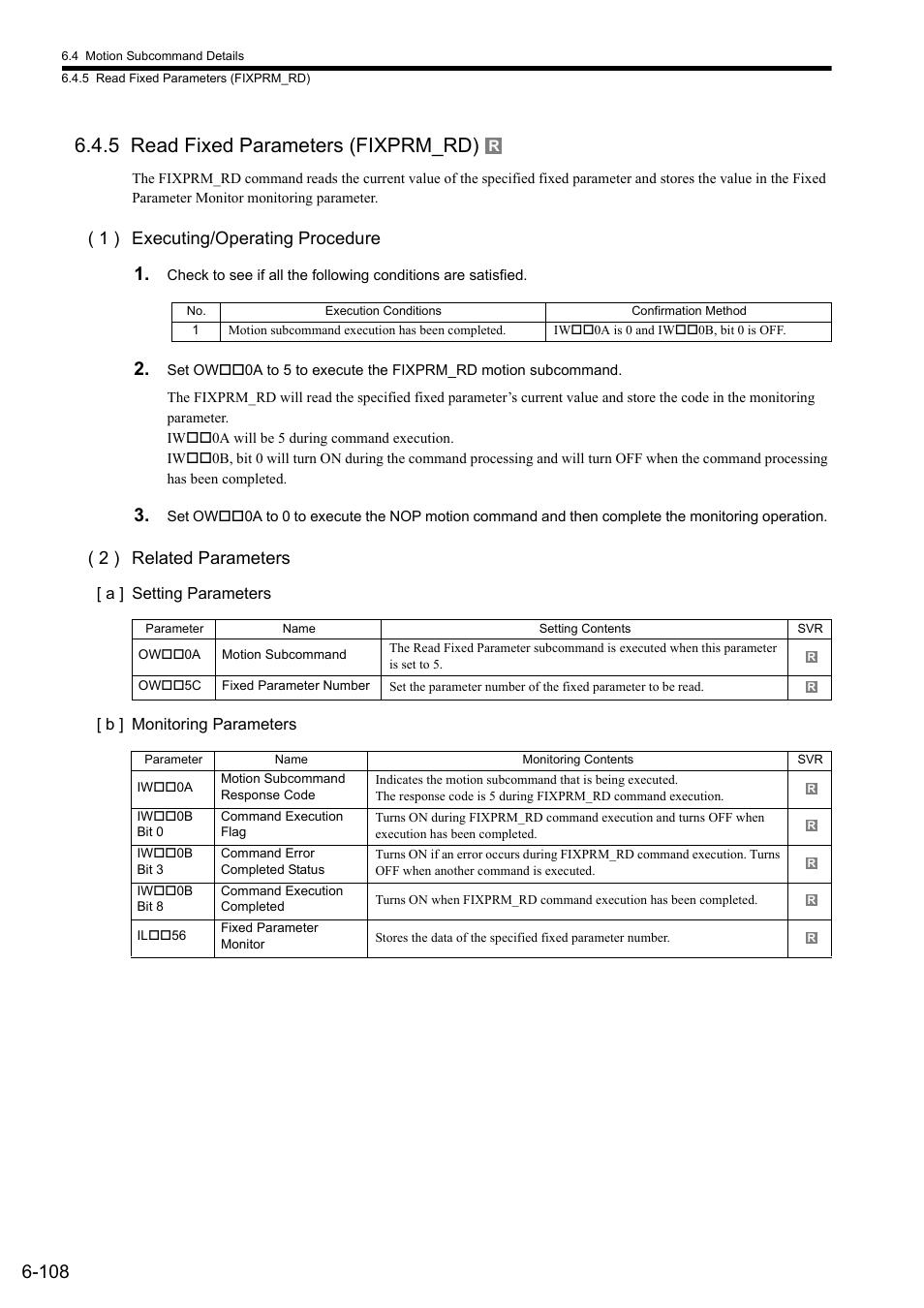 5 read fixed parameters (fixprm_rd), 1 ) executing/operating procedure, 2 ) related parameters | Yaskawa MP2000 Series: Built-in SVB or SVB-01 Motion Module User Manual | Page 269 / 543