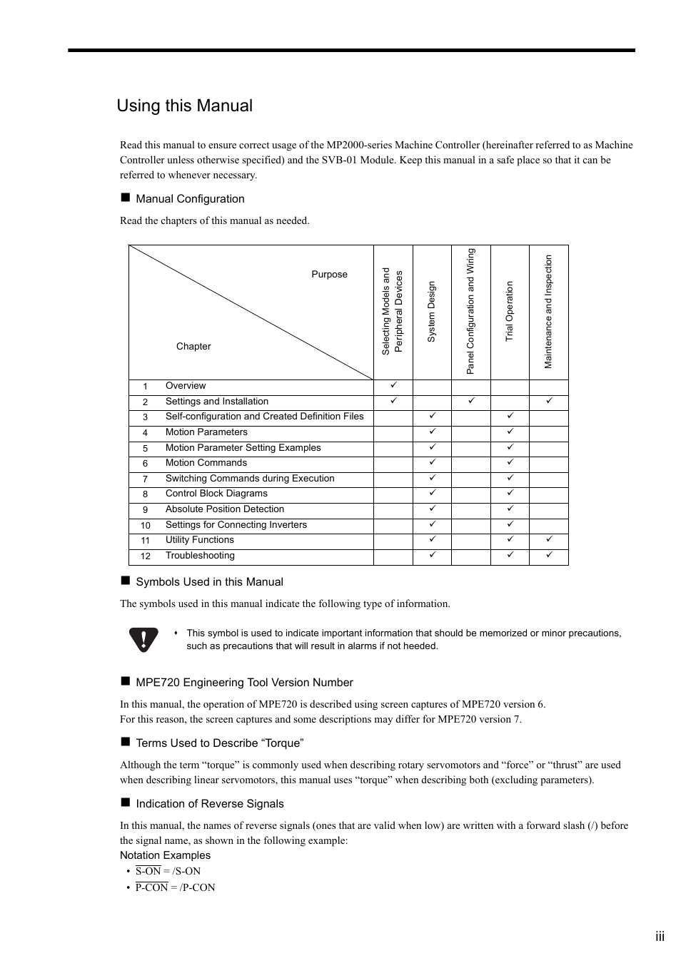 Using this manual | Yaskawa MP2000 Series: Built-in SVB or SVB-01 Motion Module User Manual | Page 3 / 543