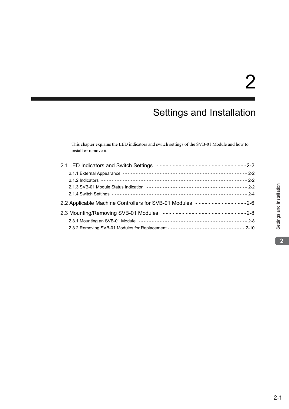 2 settings and installation, Settings and installation | Yaskawa MP2000 Series: Built-in SVB or SVB-01 Motion Module User Manual | Page 32 / 543