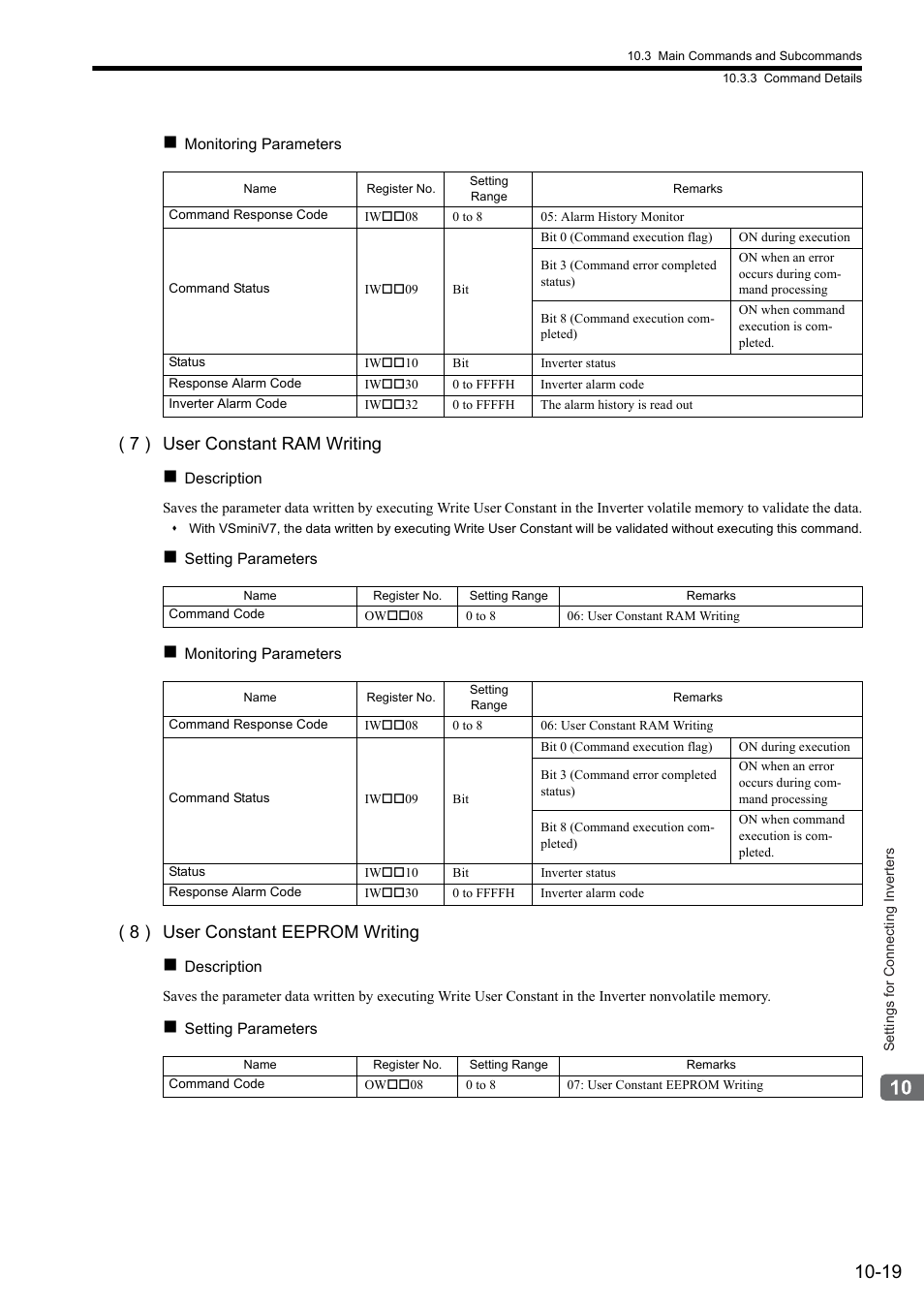 7 ) user constant ram writing, 8 ) user constant eeprom writing | Yaskawa MP2000 Series: Built-in SVB or SVB-01 Motion Module User Manual | Page 383 / 543