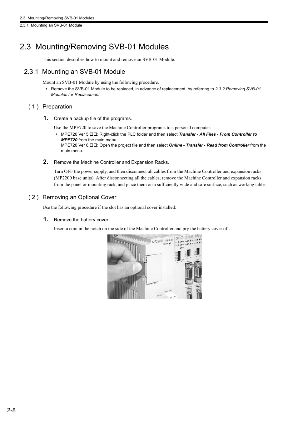 3 mounting/removing svb-01 modules, 1 mounting an svb-01 module | Yaskawa MP2000 Series: Built-in SVB or SVB-01 Motion Module User Manual | Page 39 / 543