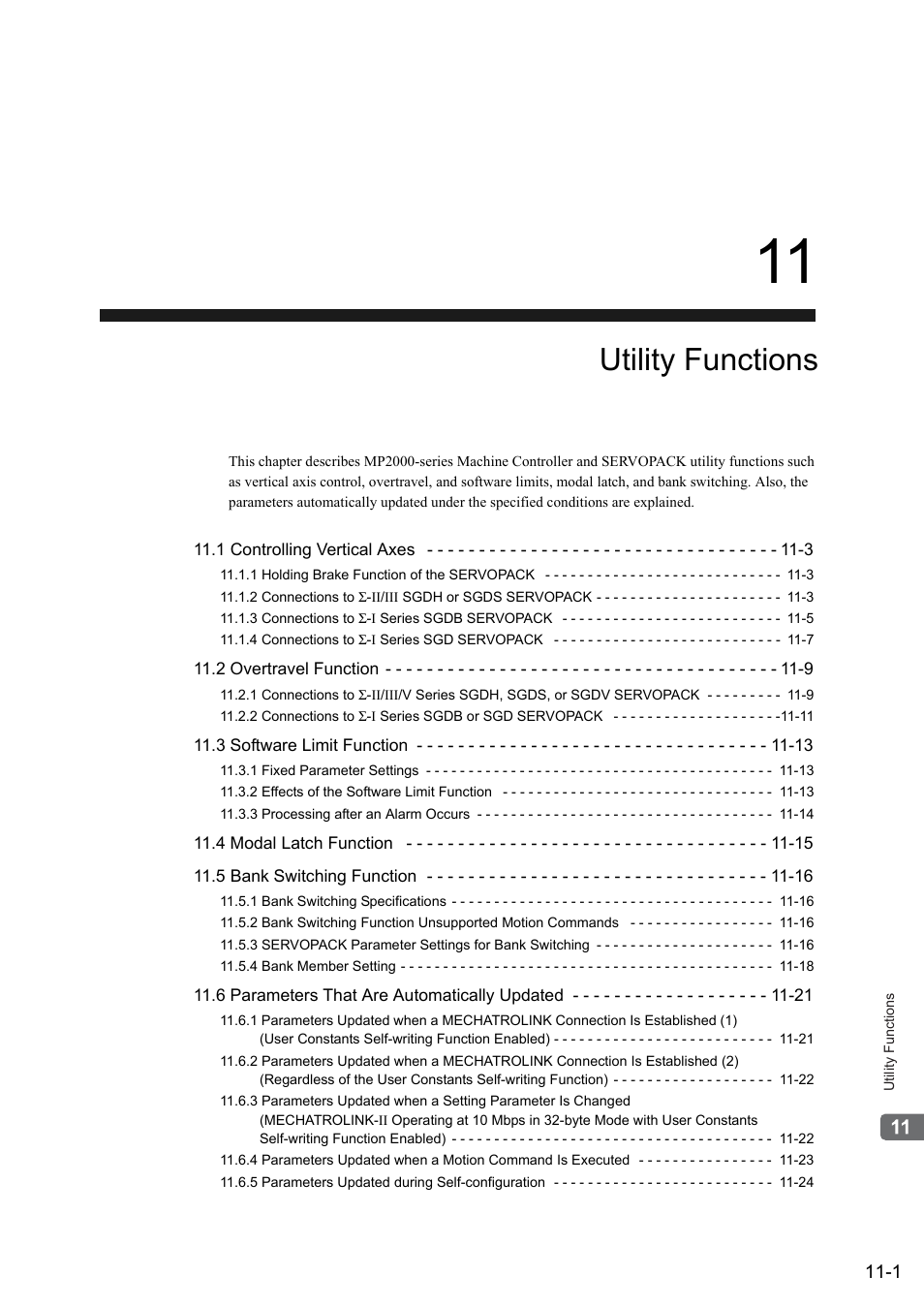 11 utility functions, Utility functions | Yaskawa MP2000 Series: Built-in SVB or SVB-01 Motion Module User Manual | Page 416 / 543