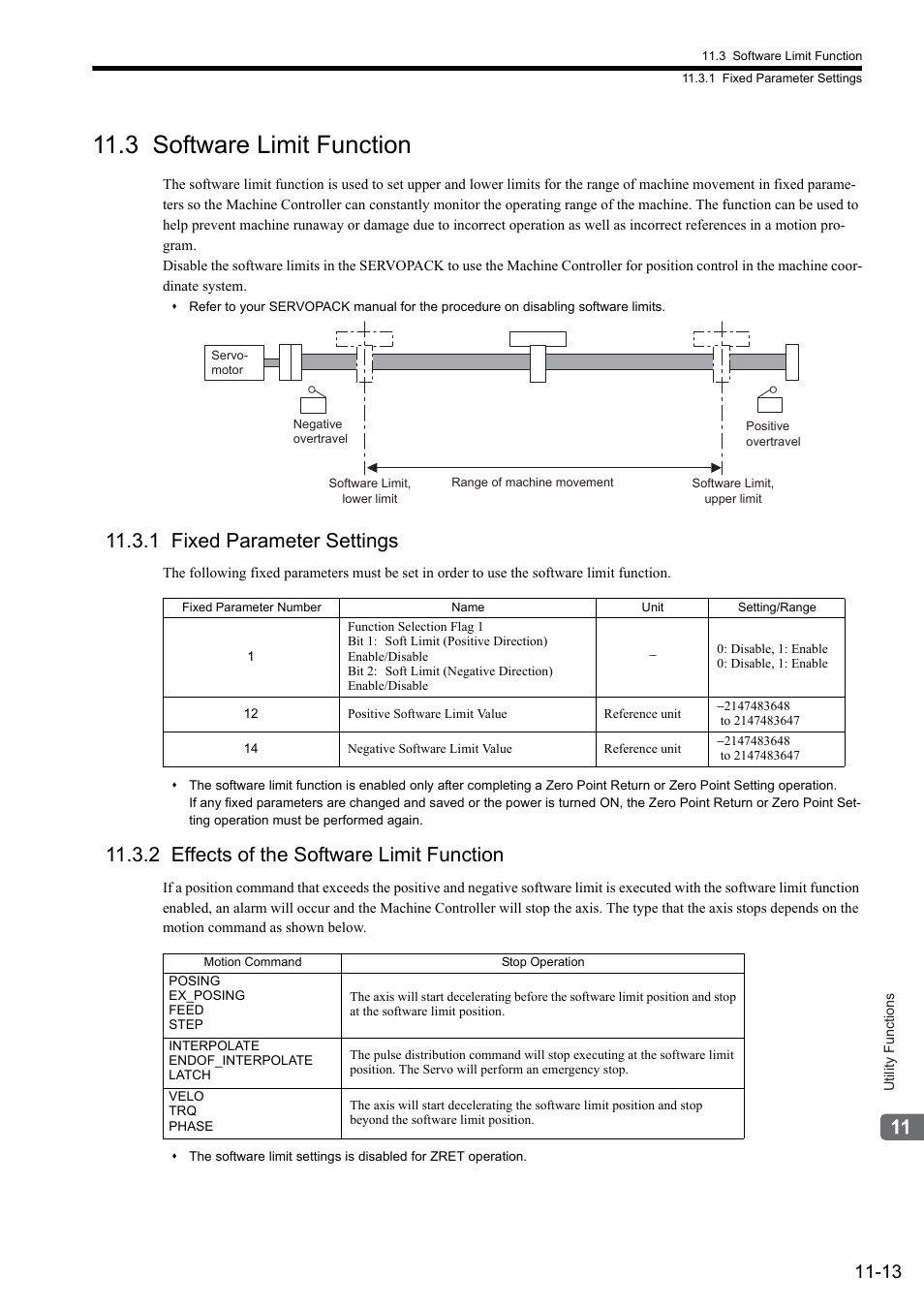 3 software limit function, 1 fixed parameter settings, 2 effects of the software limit function | Yaskawa MP2000 Series: Built-in SVB or SVB-01 Motion Module User Manual | Page 428 / 543