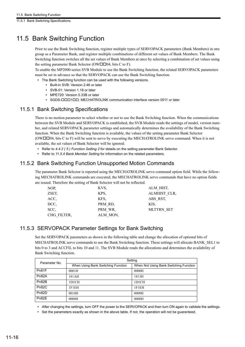 5 bank switching function, 1 bank switching specifications, 3 servopack parameter settings for bank switching | Yaskawa MP2000 Series: Built-in SVB or SVB-01 Motion Module User Manual | Page 431 / 543