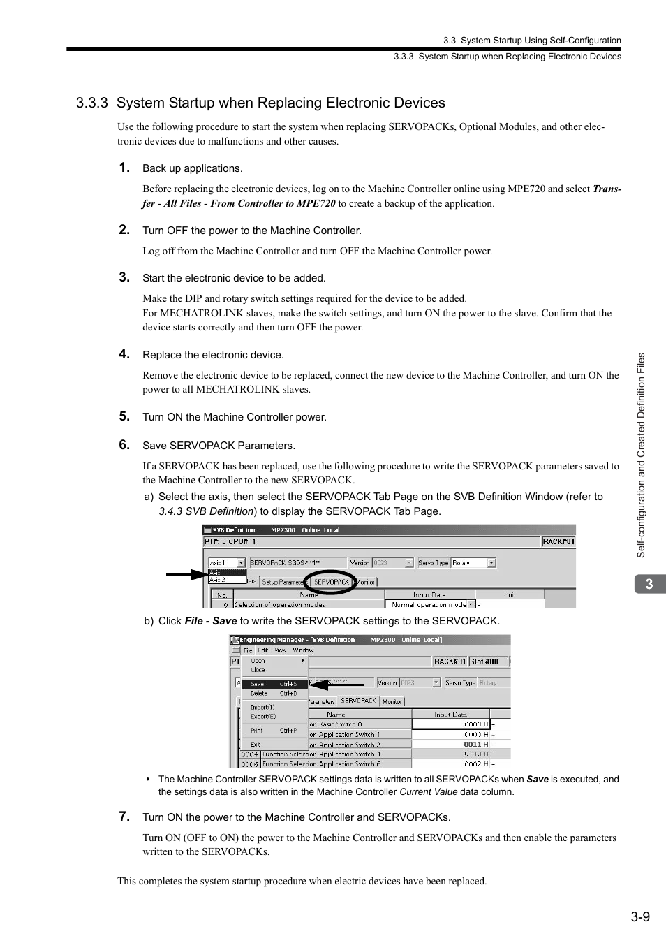3 system startup when replacing electronic devices | Yaskawa MP2000 Series: Built-in SVB or SVB-01 Motion Module User Manual | Page 52 / 543