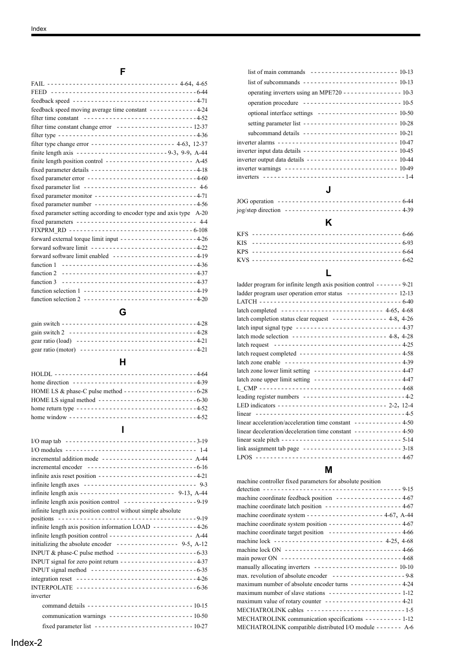Index-2 f | Yaskawa MP2000 Series: Built-in SVB or SVB-01 Motion Module User Manual | Page 537 / 543