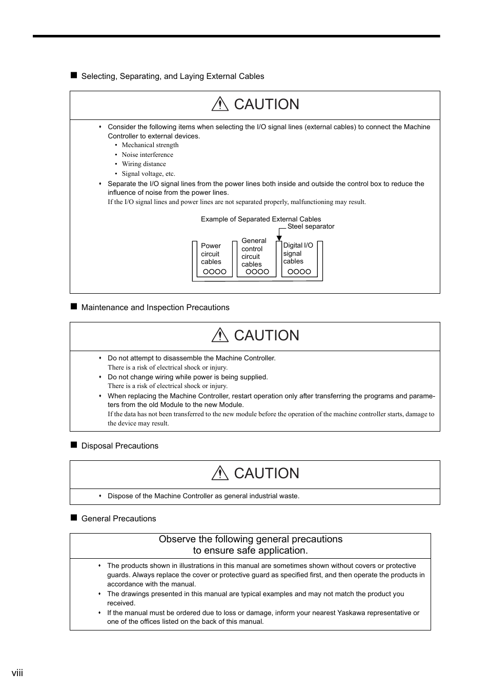 Caution, Viii | Yaskawa MP2000 Series: Built-in SVB or SVB-01 Motion Module User Manual | Page 8 / 543