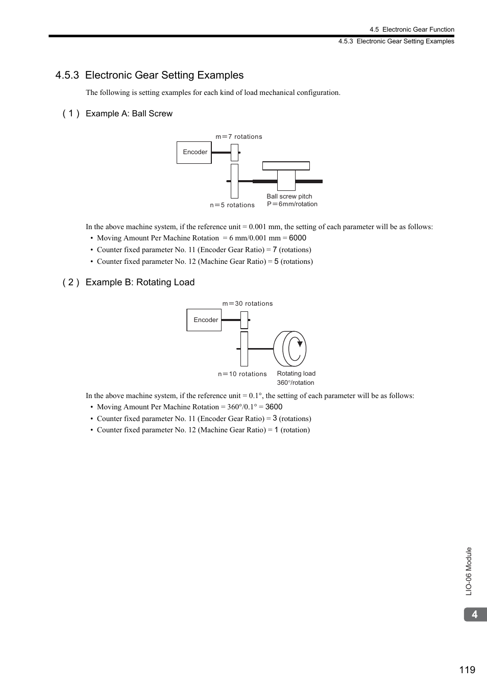 3 electronic gear setting examples, 2 ) example b: rotating load | Yaskawa MP2000 Series I/O Module User Manual User Manual | Page 119 / 139