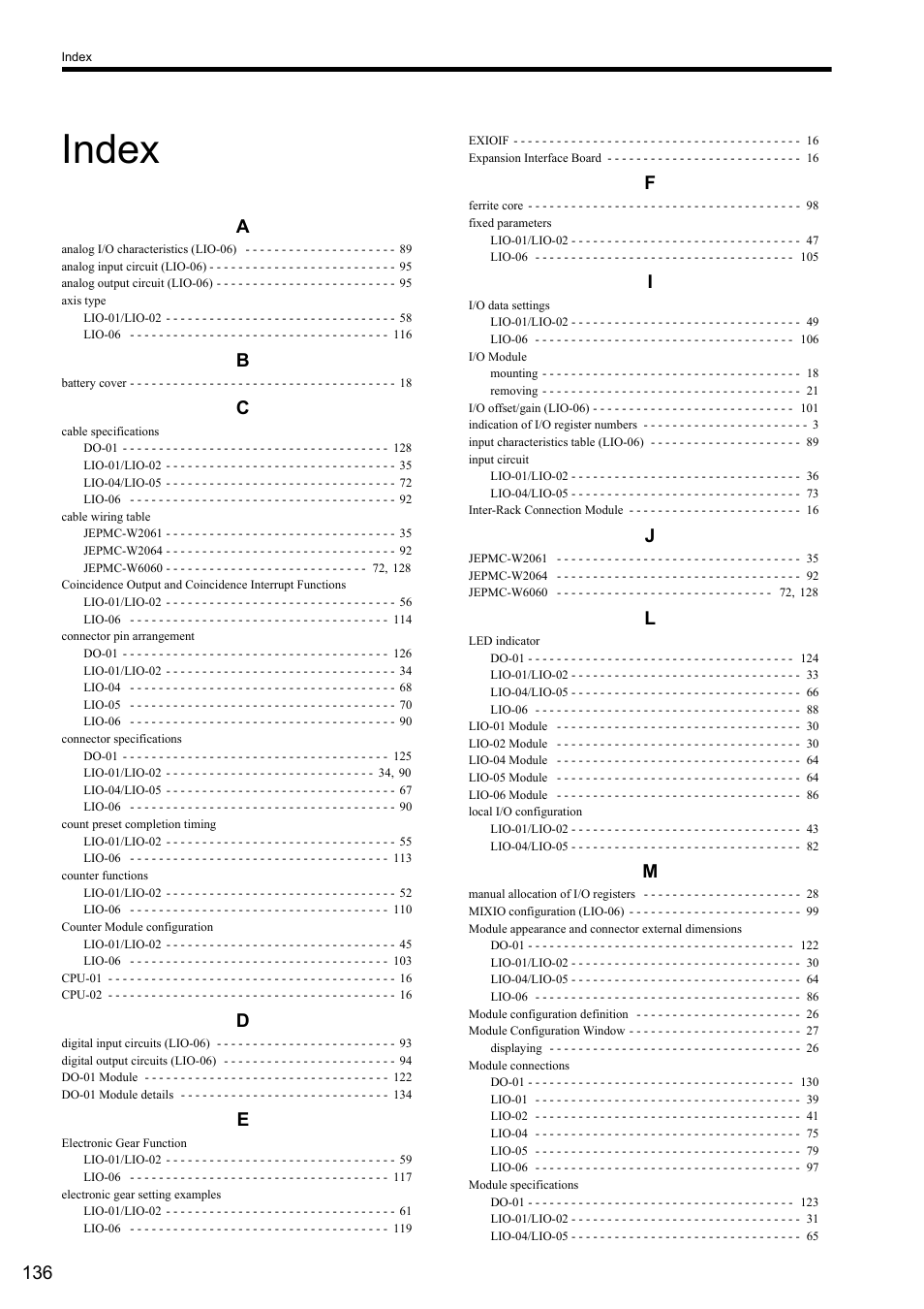 Index | Yaskawa MP2000 Series I/O Module User Manual User Manual | Page 136 / 139