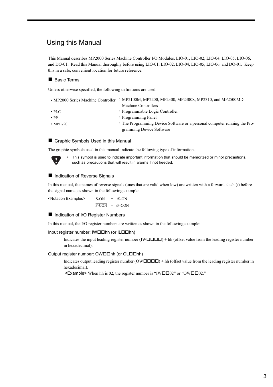 Using this manual | Yaskawa MP2000 Series I/O Module User Manual User Manual | Page 3 / 139