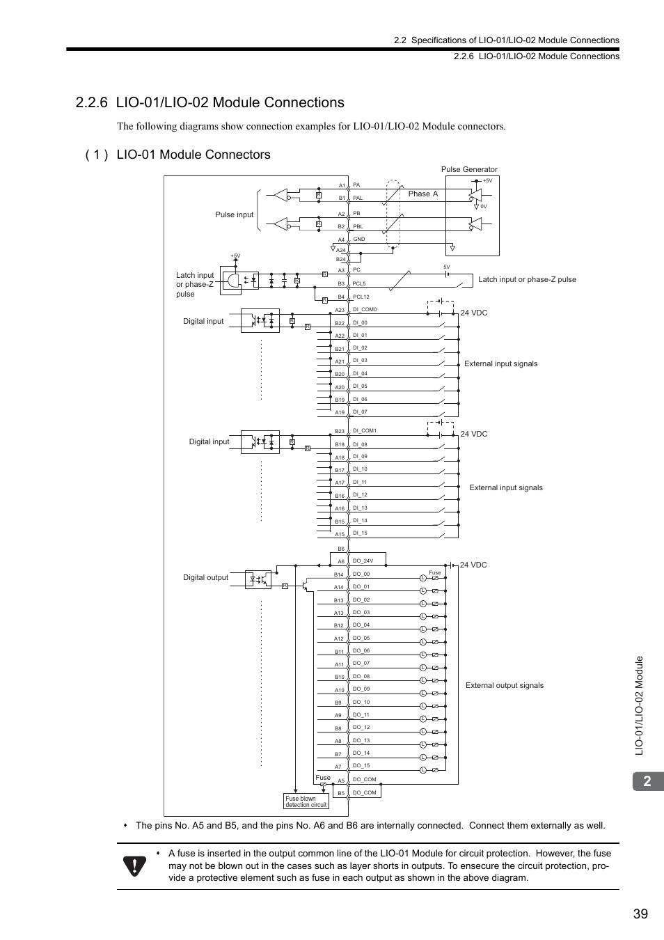 6 lio-01/lio-02 module connections, 1 ) lio-01 module connectors, Lio-01/lio-02 module | Yaskawa MP2000 Series I/O Module User Manual User Manual | Page 39 / 139