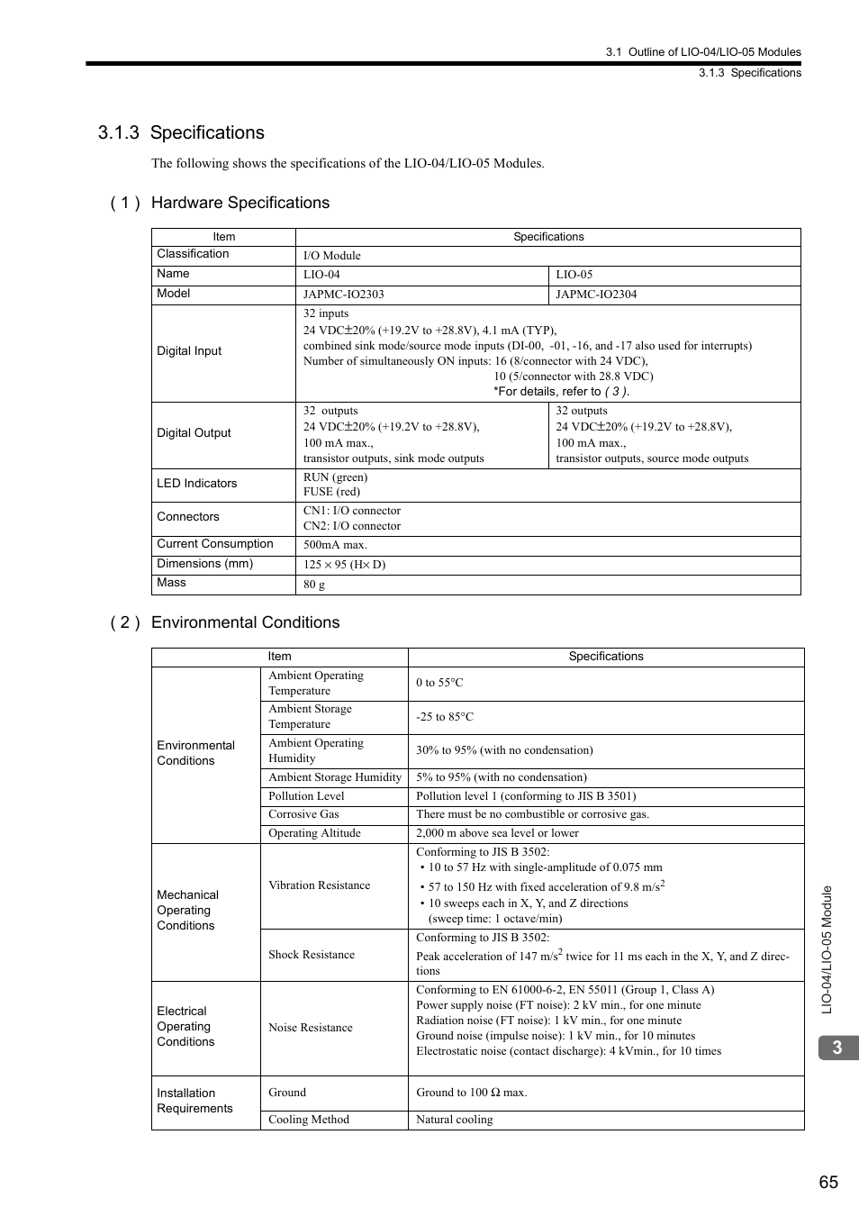 3 specifications | Yaskawa MP2000 Series I/O Module User Manual User Manual | Page 65 / 139