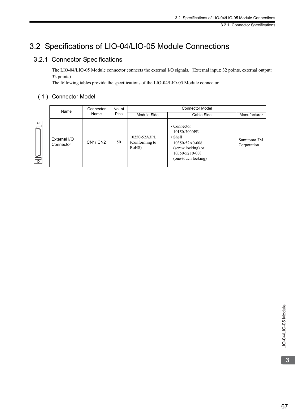 1 connector specifications, 1 ) connector model | Yaskawa MP2000 Series I/O Module User Manual User Manual | Page 67 / 139