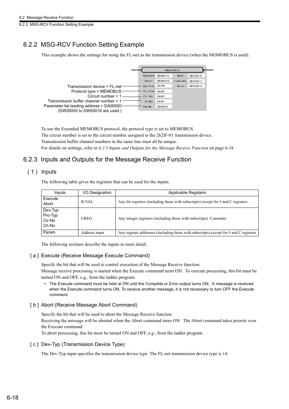 2 msg-rcv function setting example, 1 ) inputs | Yaskawa JAPMC-MC2303-E User Manual | Page 103 / 178