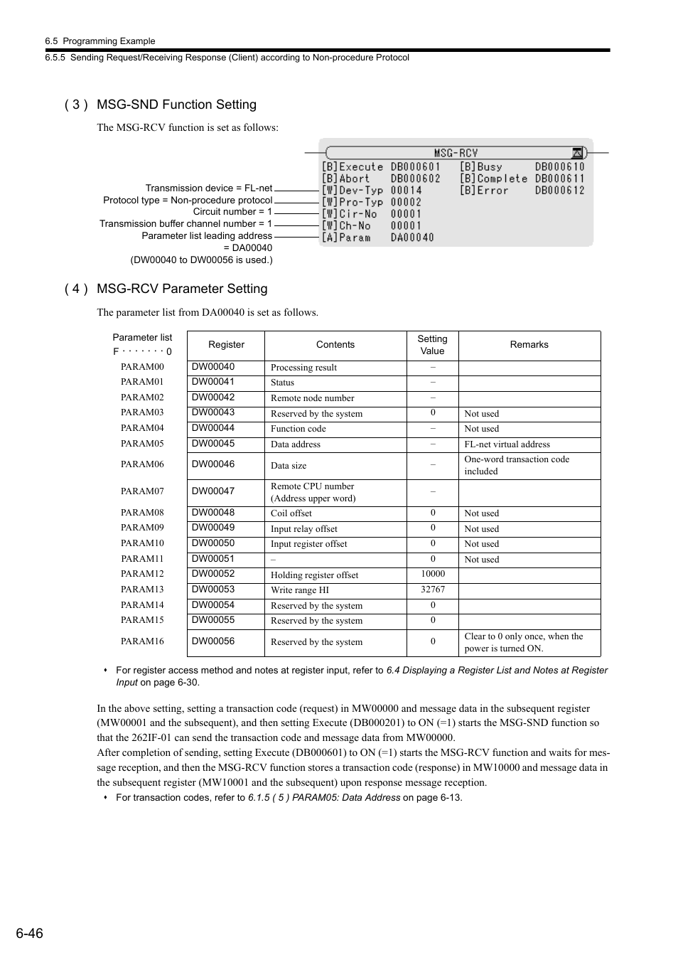 3 ) msg-snd function setting, 4 ) msg-rcv parameter setting | Yaskawa JAPMC-MC2303-E User Manual | Page 131 / 178