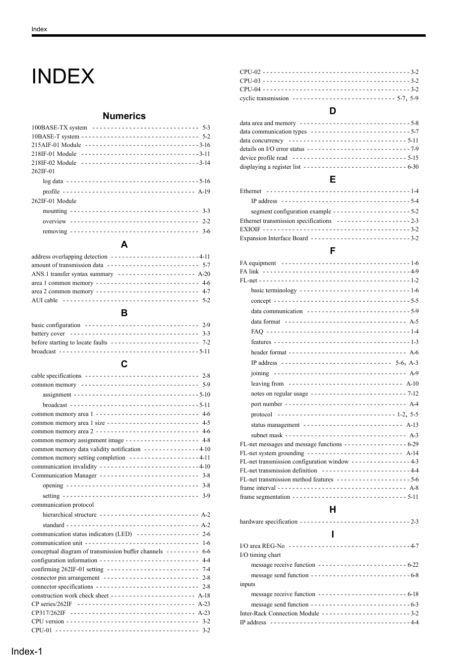 Index, Numerics, Index-1 | Yaskawa JAPMC-MC2303-E User Manual | Page 174 / 178