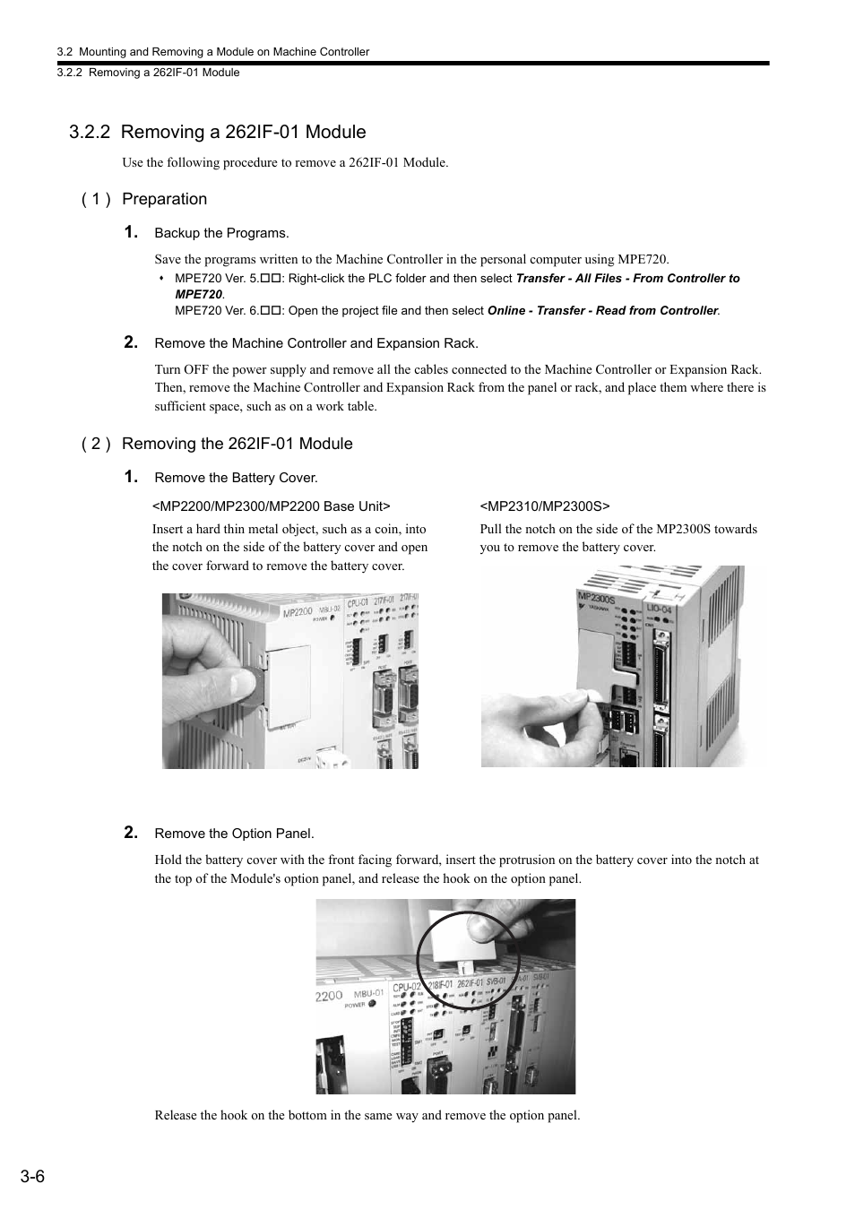 2 removing a 262if-01 module | Yaskawa JAPMC-MC2303-E User Manual | Page 36 / 178