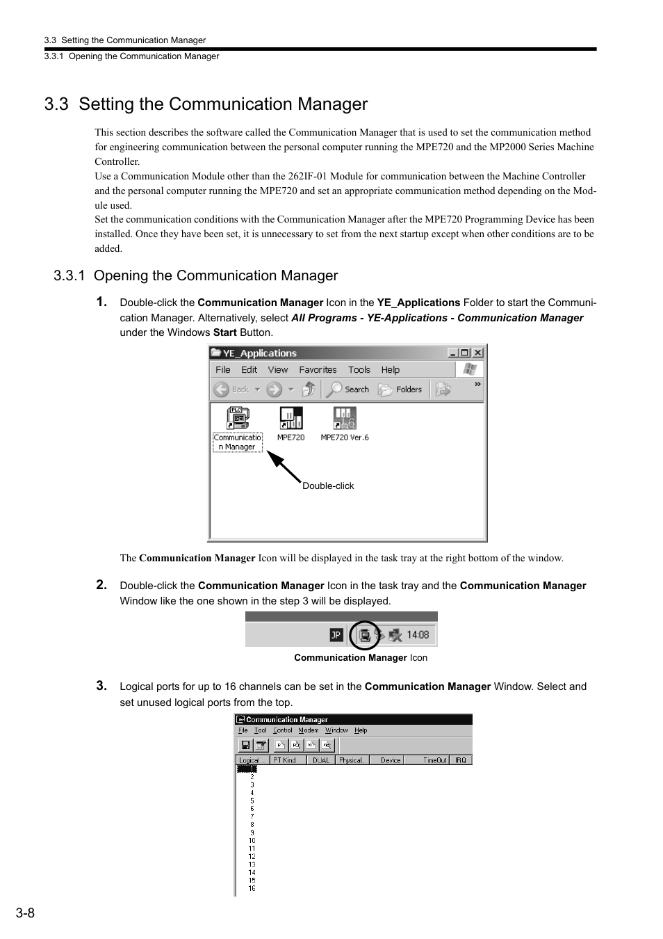 3 setting the communication manager, 1 opening the communication manager | Yaskawa JAPMC-MC2303-E User Manual | Page 38 / 178