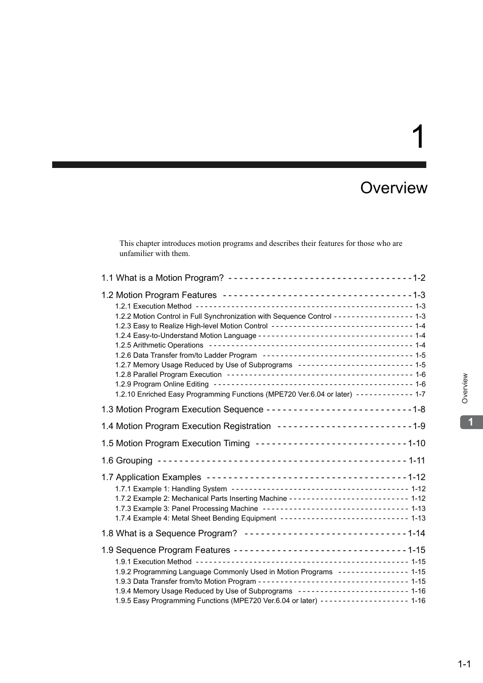 1 overview, Overview | Yaskawa MP2000 Series: User's Manual for Motion Programming User Manual | Page 17 / 356