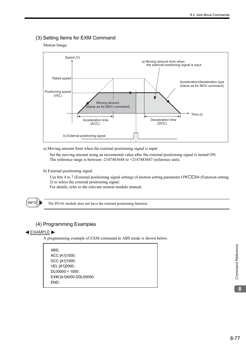 3) setting items for exm command, 4) programming examples | Yaskawa MP2000 Series: User's Manual for Motion Programming User Manual | Page 184 / 356