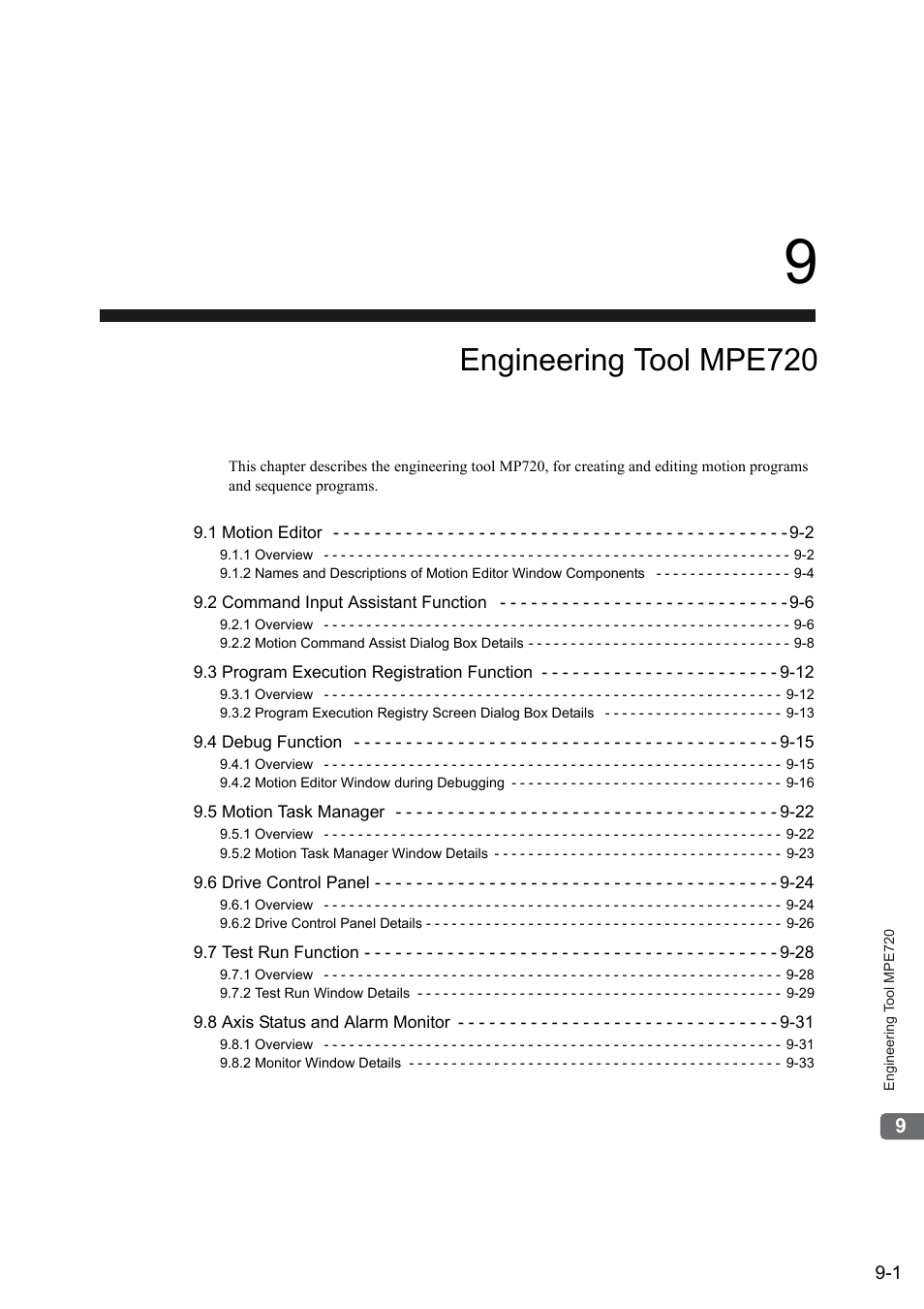 9 engineering tool mpe720, Engineering tool mpe720 | Yaskawa MP2000 Series: User's Manual for Motion Programming User Manual | Page 269 / 356