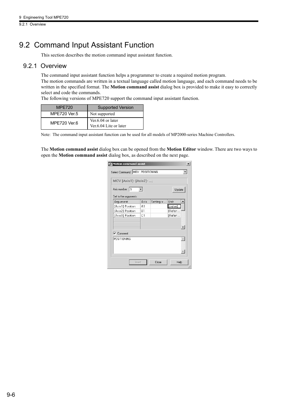 2 command input assistant function, 1 overview | Yaskawa MP2000 Series: User's Manual for Motion Programming User Manual | Page 274 / 356