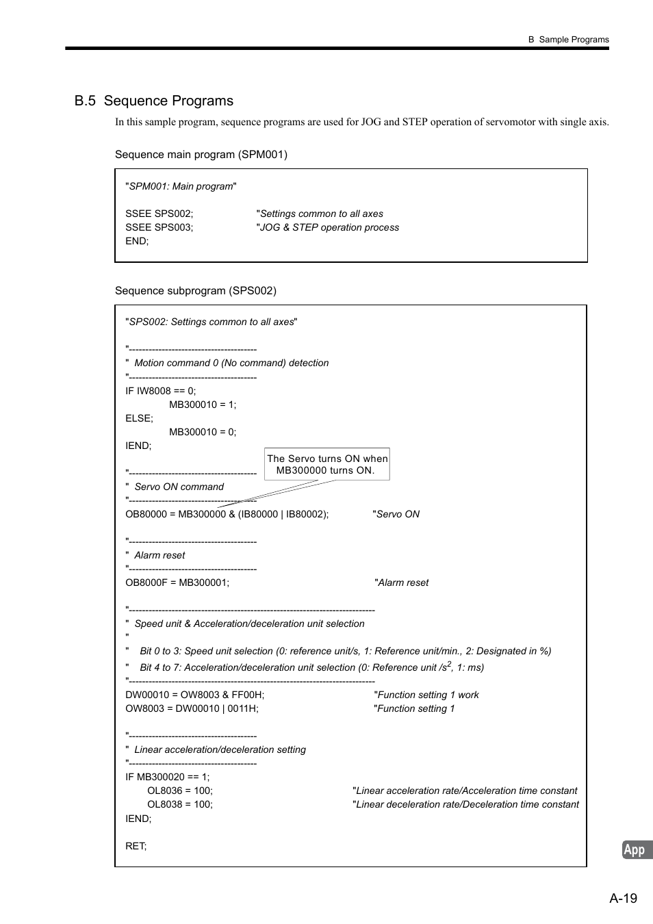 B.5 sequence programs, A-19 | Yaskawa MP2000 Series: User's Manual for Motion Programming User Manual | Page 340 / 356