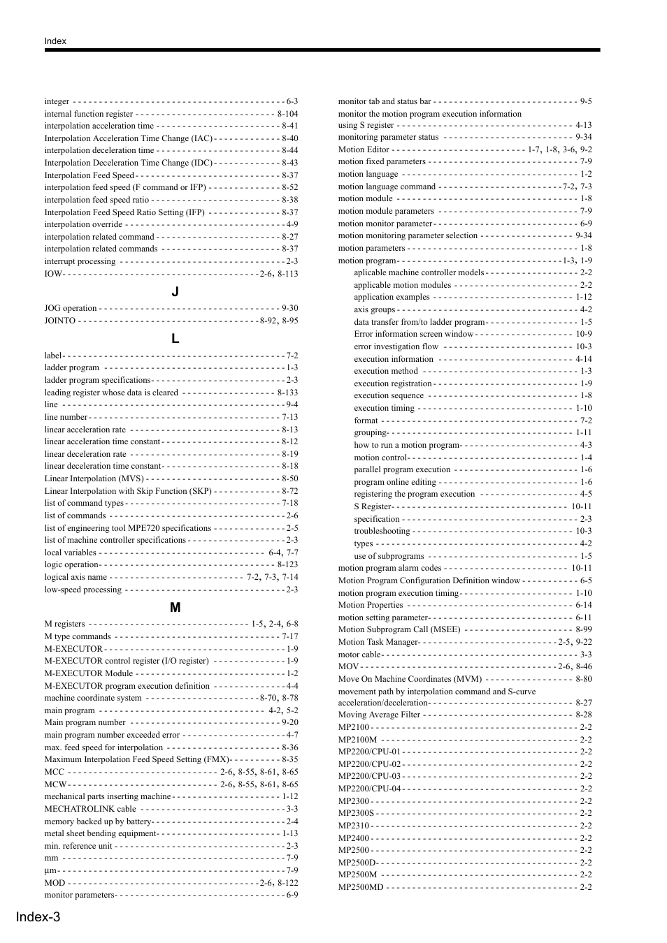 Index-3 | Yaskawa MP2000 Series: User's Manual for Motion Programming User Manual | Page 351 / 356