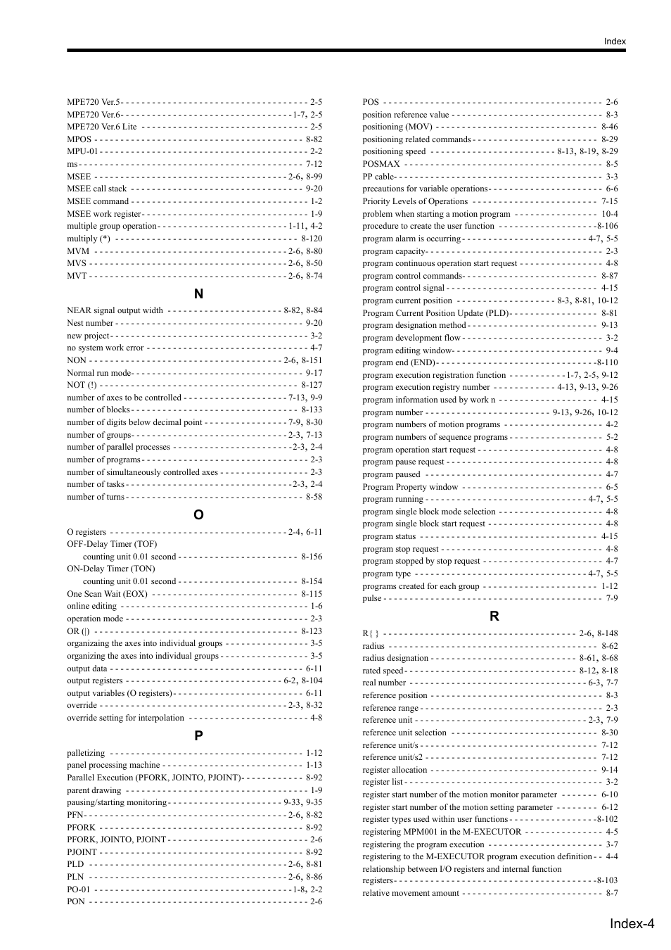 Index-4 | Yaskawa MP2000 Series: User's Manual for Motion Programming User Manual | Page 352 / 356