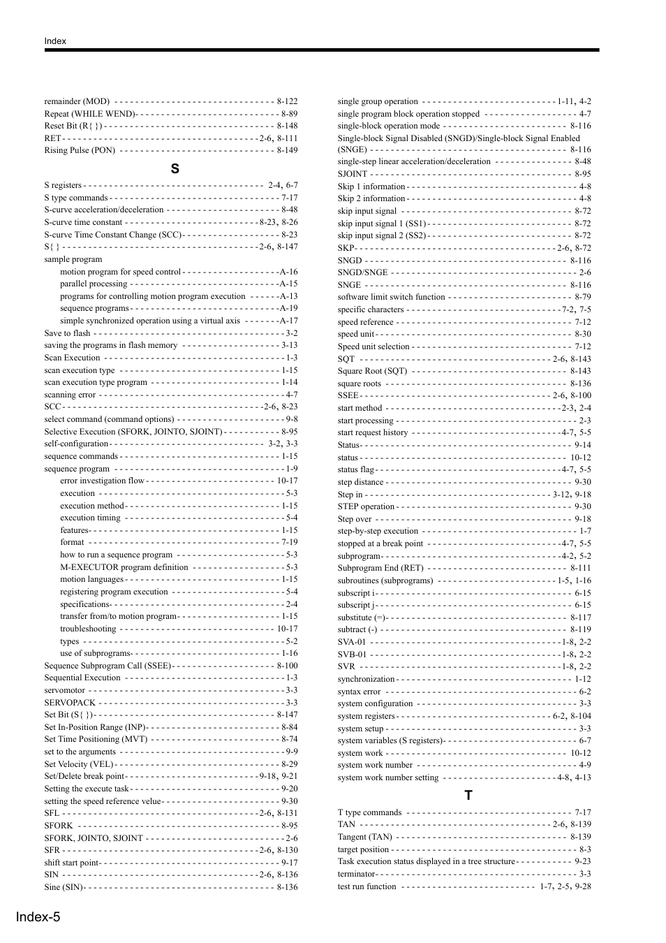 Index-5 | Yaskawa MP2000 Series: User's Manual for Motion Programming User Manual | Page 353 / 356