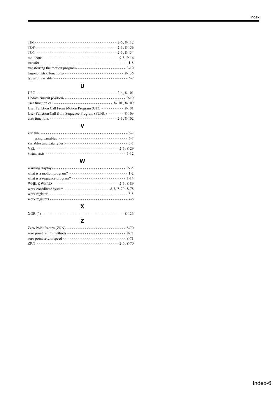 Index-6 | Yaskawa MP2000 Series: User's Manual for Motion Programming User Manual | Page 354 / 356