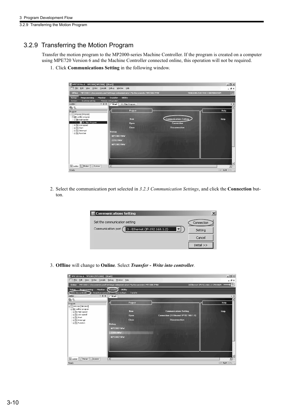 9 transferring the motion program | Yaskawa MP2000 Series: User's Manual for Motion Programming User Manual | Page 48 / 356