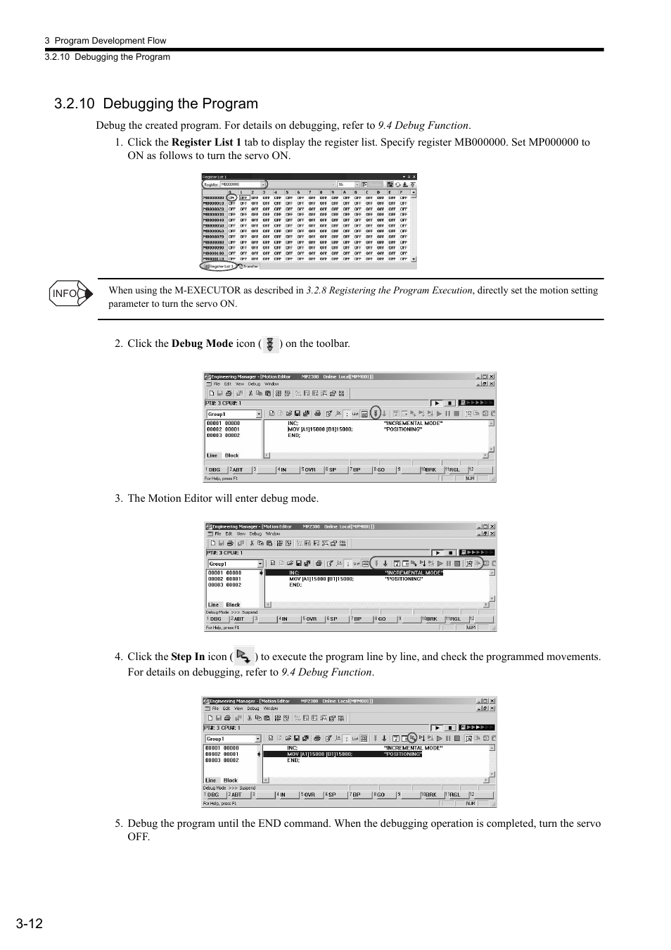 10 debugging the program | Yaskawa MP2000 Series: User's Manual for Motion Programming User Manual | Page 50 / 356